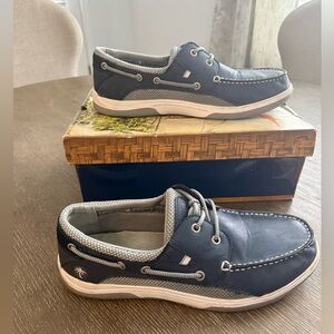 Margaritaville Navy and White Men's Leather-Trim Boat Shoes